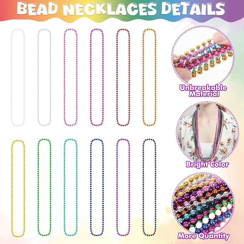 VLUV 36Pcs Beaded Necklace, Mardi Gras Beads Necklaces Accessories, 33 Inch Bead Costume for Women Man, Festival Parade Throw Supplies - Image 2